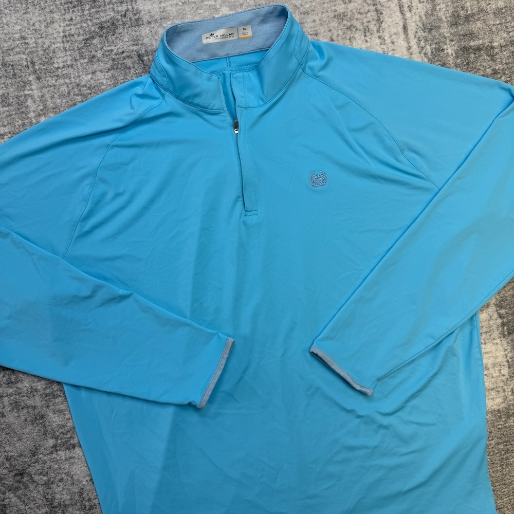 Peter Millar Shirt Mens XL Blue Featherweight Solar Cool 1/4 Zip Golf UPF 50‎